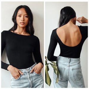 Lulus Black Long Sleeve Scoop Back Bodysuit